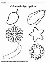 Coloring Objects Yellow Printable Sheets Kindergarten Worksheets Pages Kids Form Freeprintableonline Small Now Customize Print Choose Board sketch template