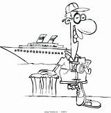 Coloring Tourist Cruise Ship Cartoon Waves Outline Boat Pages Posing Male Leishman Vector Clipart Getcolorings Color sketch template