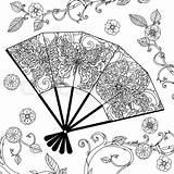 Oriental Coloring Fan Butterfly Adult Designlooter Decorated Uncolored Famous Vector Book Stock 800px 67kb sketch template