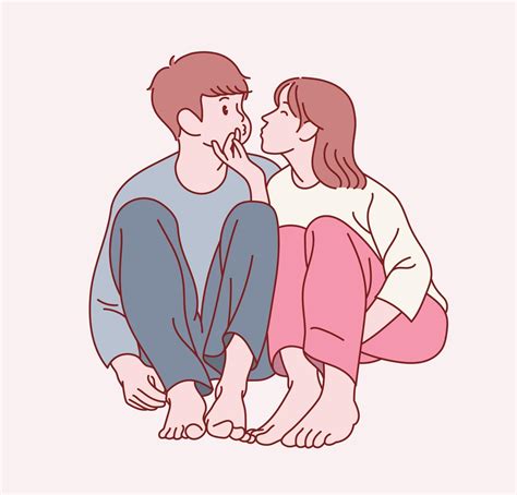 cute couple  sitting   friendly pose hand drawn style vector design illustrations
