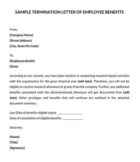 employee benefits termination letter