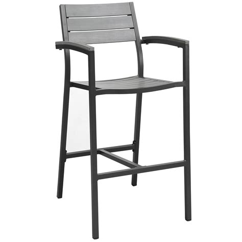 Maine Bar Stool Outdoor Patio Set Of 2 Arm Chairs In Brown Gray By Modway