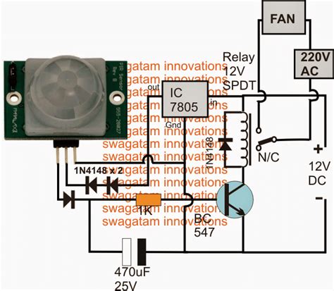 automatic pir controlled fan circuit  schools  colleges electronic circuit projects