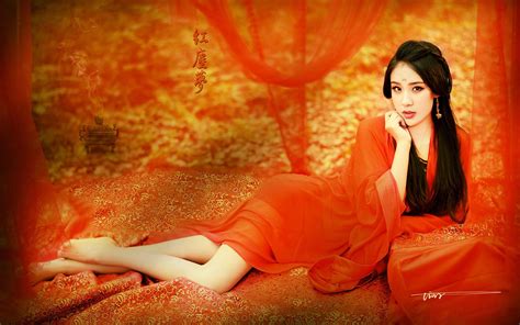 Wallpaper Asia Hanfu Dress Cina Rambut Panjang Gaun Merah