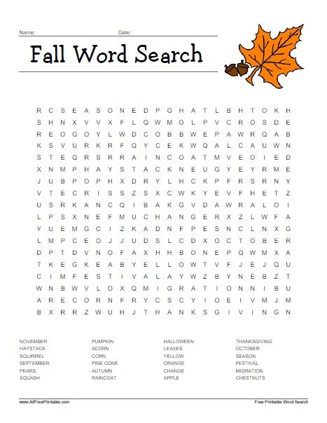 fall word search  printable