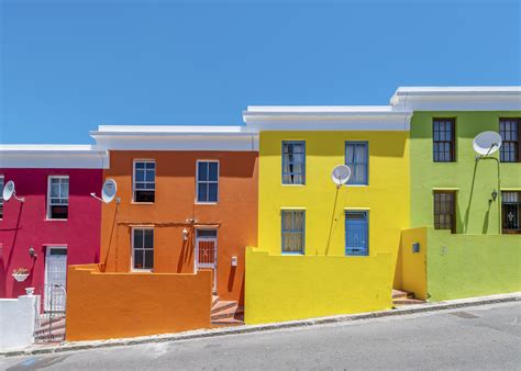 vividly colorful bo kaap homes  muizenberg beach bungalows  cape town south africa