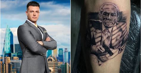 the apprentice s lewis ellis gets tattoo of lord sugar with a gun after