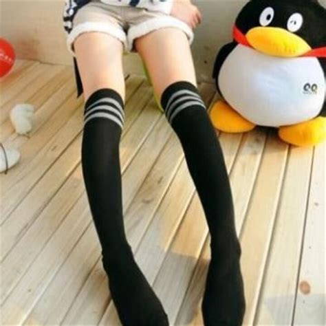 New Sexy Womens Girls Thigh High Striped Cotton Socks Over Knee Black