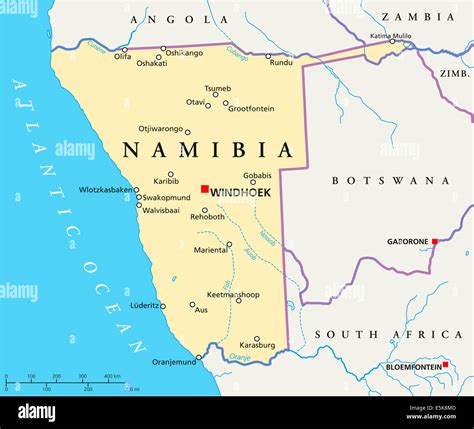 namibia mappa politico  capitale windhoek  confini nazionali  le