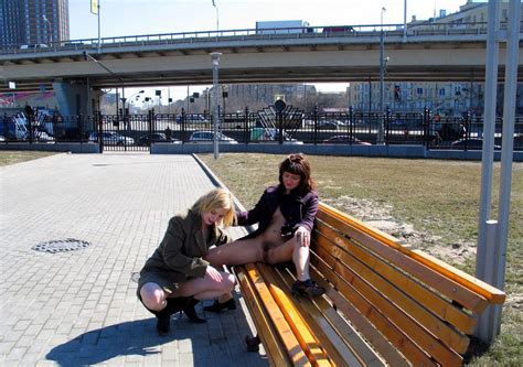 two exhibitionists lesbians posing on public streets russian sexy girls