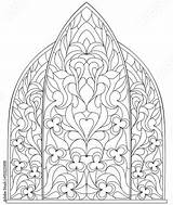 Stained Glass Gothic Drawing Coloring Fantasy Medieval Windows Children Style Vector Worksheet Adults Beautiful Royalty Comp Contents Similar Search sketch template