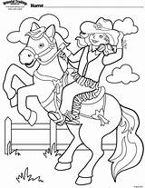Cowgirl Horse Barbie Cowboy Colouring sketch template