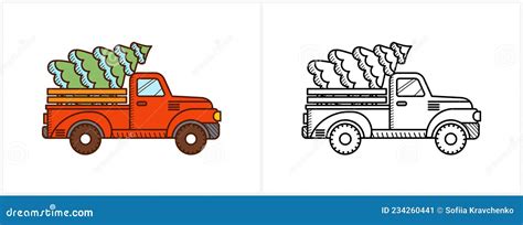 christmas pickup truck coloring page  kids stock vector