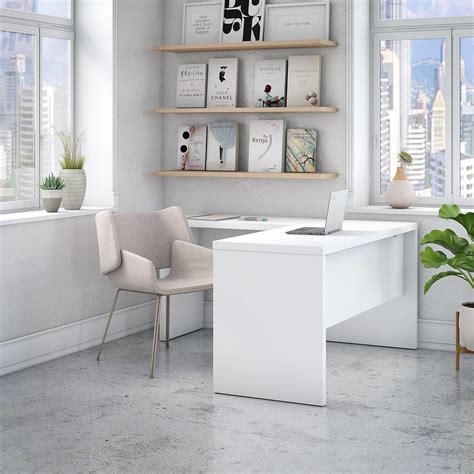 shaped desk  pure white  bush