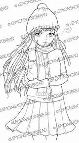 Winter Anime Cardigan Digi Stamp Digital Coloring Pages Etsy Girl sketch template