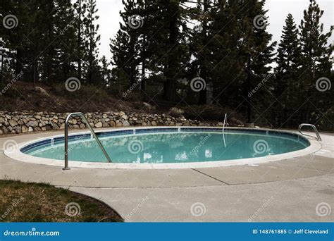 outdoor spa pool  pine trees northern california stock image