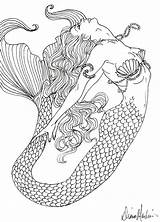 Meerjungfrau Erwachsene Meerjungfrauen Mermaids Realistische Skizzierung sketch template