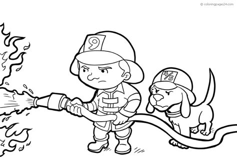 firefighter   dog extinguish  fire coloring pages