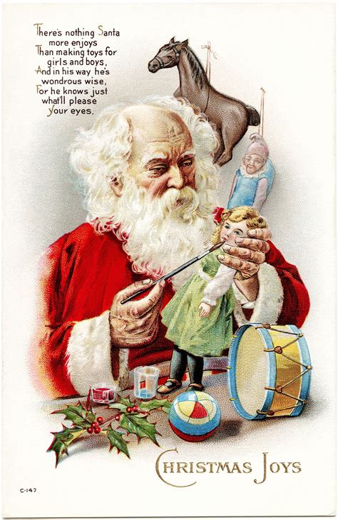 victorian christmas postcard vintage santa illustration santa painting doll face santa making
