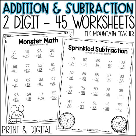 digit addition  subtraction worksheets    regrouping