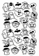 Halloween Characters Doodle Coloring Color Pages Adult Print sketch template
