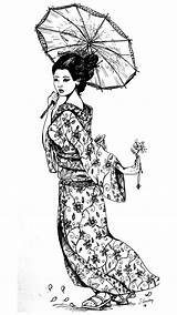 Geisha Coloring Japan Tatouage Pages Adults Color sketch template