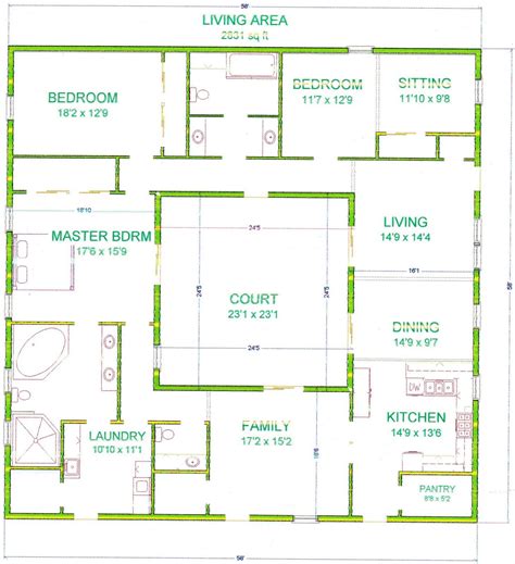 center courtyard house plans   square feet      bigger houses  chose