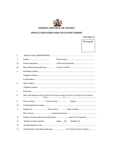 Nigeria Visa Application Form Fill Online Printable Fillable Blank