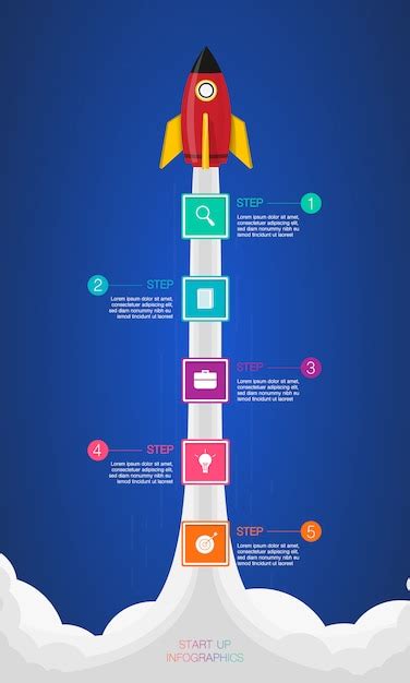 premium vector timeline infographic illustration  vertical spaceship launch number text
