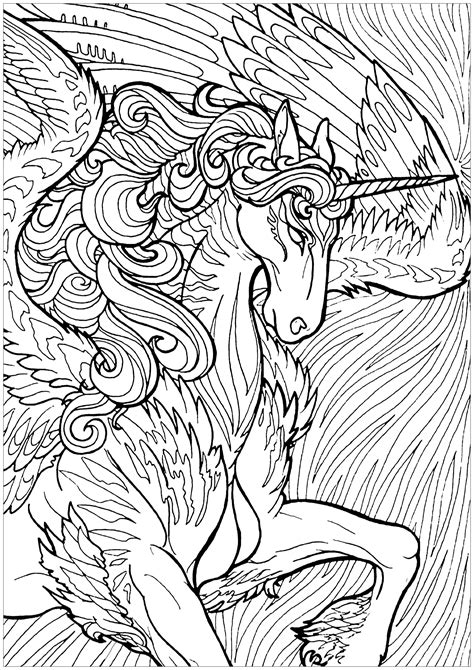 unicorn  wings  background unicorns adult coloring pages