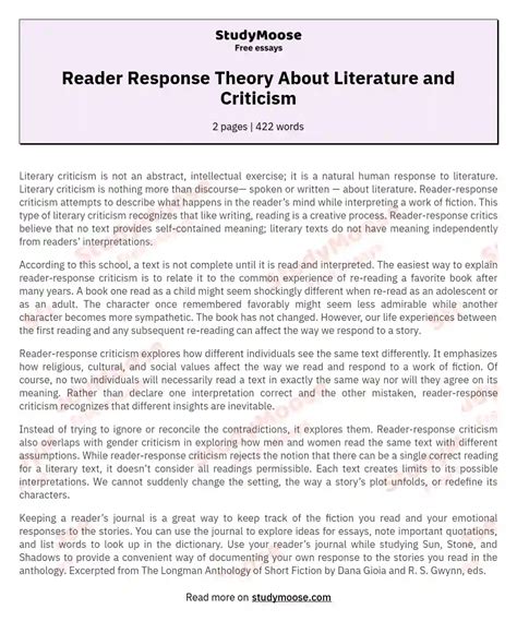 reader response theory  literature  criticism  essay