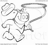 Pig Lasso Rodeo Running Coloring Clipart Cartoon Cory Thoman Outlined Vector 2021 sketch template
