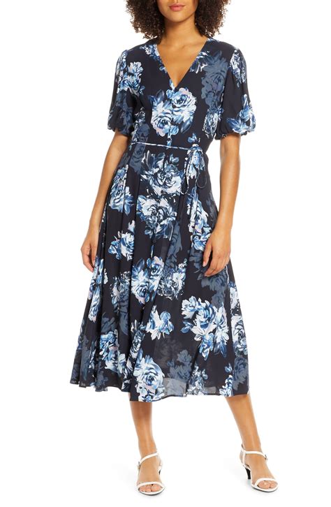 french connection caterina floral chiffon midi dress in blue lyst