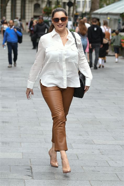 Kelly Brook In Brown Leather Trousers And Nude Heels