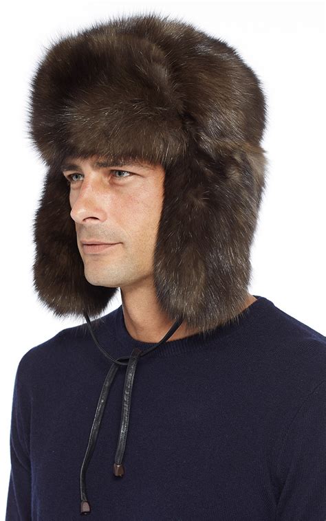 Pologeorgis Natural Russian Barguzine Sable Fur Trapper Hat In Tan