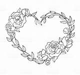 Heart Wreath Rose Drawing Shape Drawn Hand Illustration Vector Flower Drawings Roses Coloring Floral Pages Tattoo Shaped Getdrawings Great Water sketch template