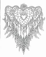 Dream Catcher Coloring Pages Dreamcatcher Printable Drawing Heart Adults Simple Mandala Adult Print Tattoo Getdrawings Getcolorings Color Drawn Lovely Description sketch template