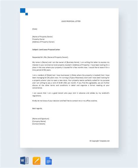 sample lease proposal letter templates  ms word google