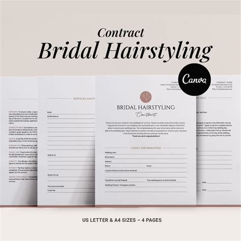 bridal hair contract template editable hairstyling services inspire
