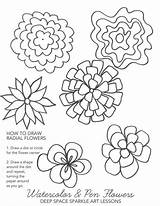 Flower Flowers Watercolor Easy Pen Handout Drawing Mexican Project First Sparkle Deep Space Kids Spring Sheet Draw Worksheets Grade Radial sketch template