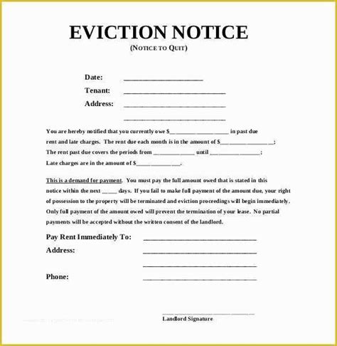 eviction notice templates excel  formats eviction notice