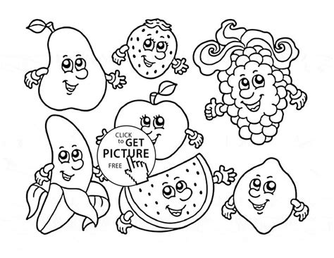 fruits  vegetables coloring pages cartoon fruits  vegetables coloring pages gallery