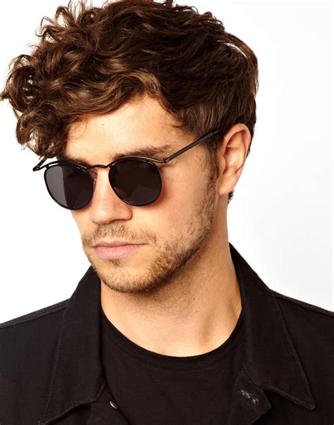 lyst asos round sunglasses with curve brow bar in black for men