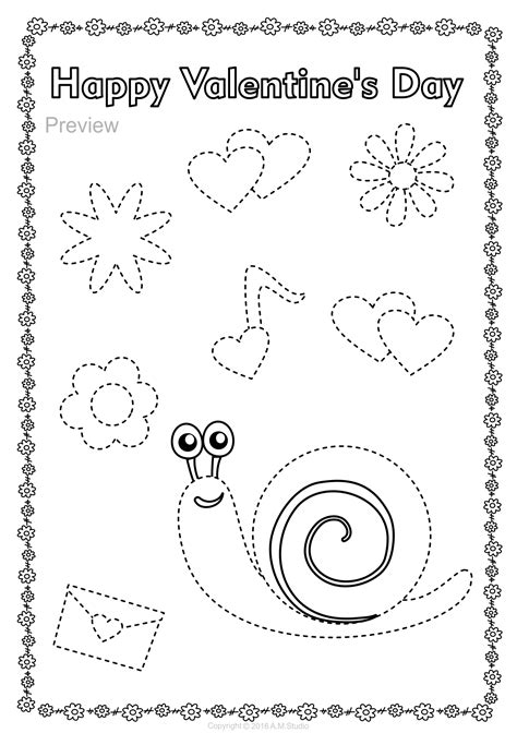 valentines day trace  color pages fine motor skills pre writing