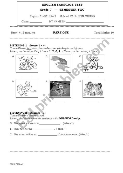english worksheets grade   grade test worksheet  esl