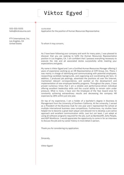 human resources cover letter examples kickresume