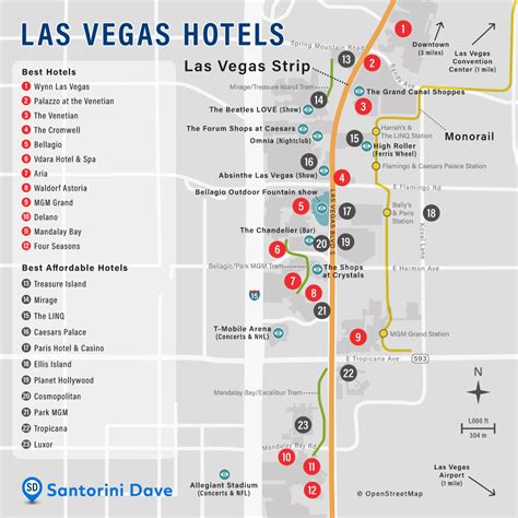 las vegas hotel map  places  stay   strip
