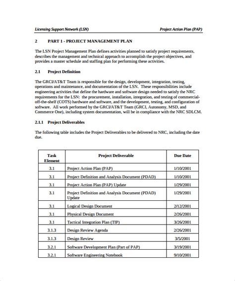 sample project action plan templates   ms word