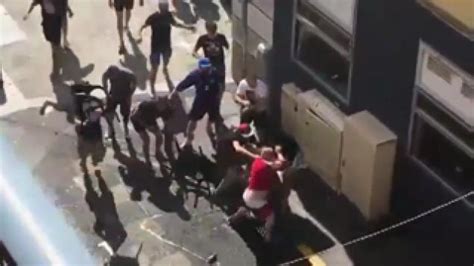 huge brawl between english and russian soccer fans ouch