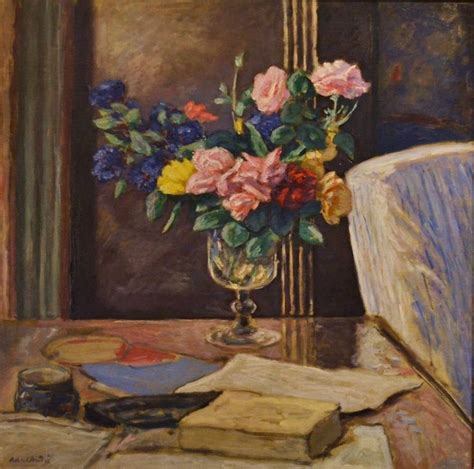 albert andre painting roses dans une verre      oc post french impressionist